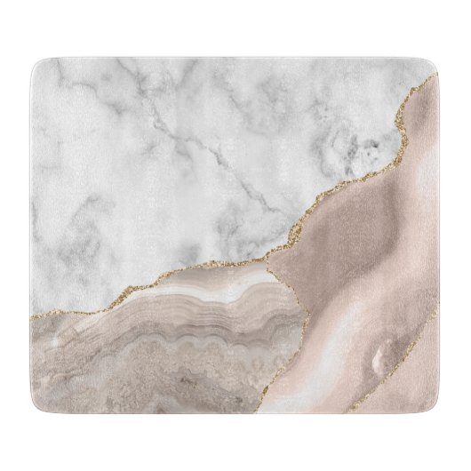White marble Ivory Agate Gold Glitter Snijplank (Voorkant)