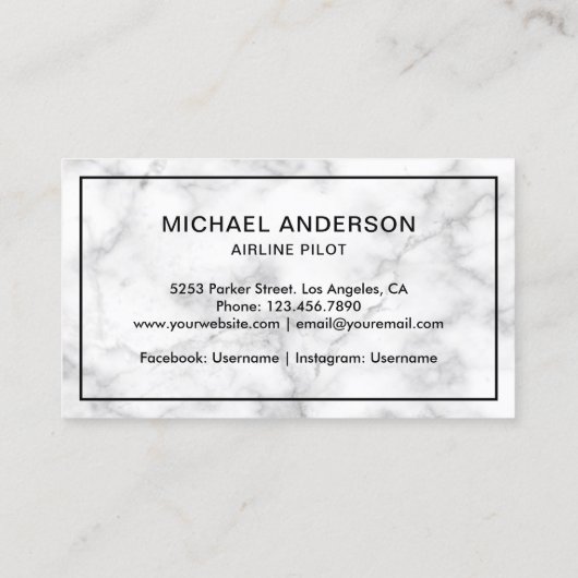 White Marble Jet Vliegtuig Vliegtuigpiloot Visitekaartje (Achterkant)