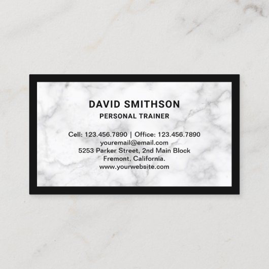 White Marble Kettlebell Fitness Personal Trainer Visitekaartje (Achterkant)