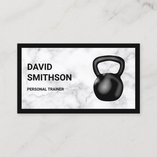White Marble Kettlebell Fitness Personal Trainer Visitekaartje (Voorkant)