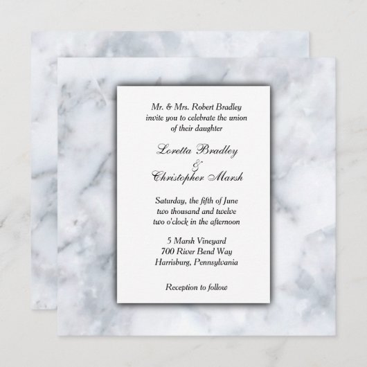 White Marble Kijk Wedding Uitnodiging (Voorkant / Achterkant)