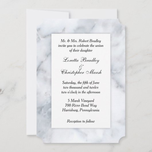 White Marble Kijk Wedding Uitnodiging (Voorkant)