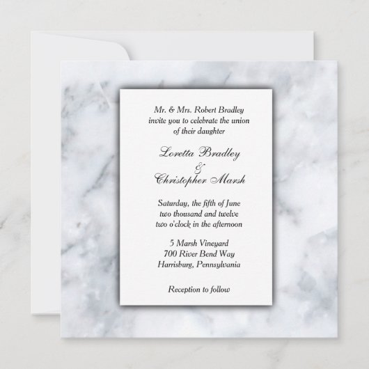 White Marble Kijk Wedding Uitnodiging (Voorkant)