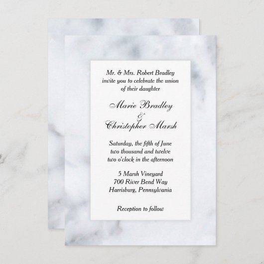 White Marble Kijk Wedding Uitnodiging (Voorkant / Achterkant)