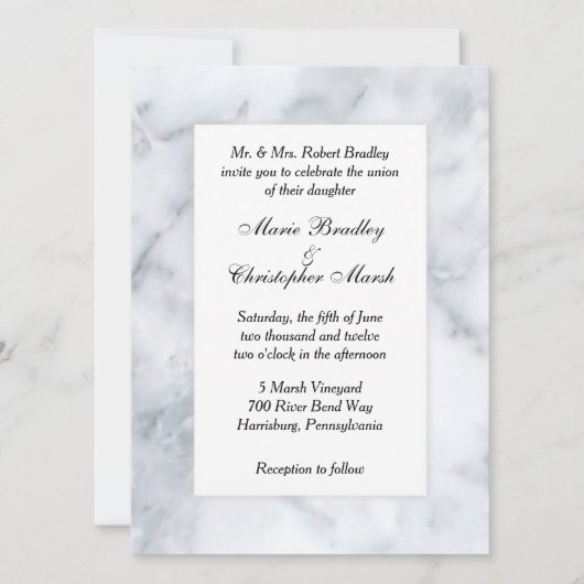 White Marble Kijk Wedding Uitnodiging (Voorkant)