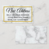 White Marble look and Faux Gold New Address Informatiekaartje (Voorkant / Achterkant)