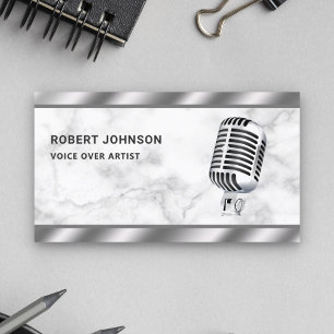 White marble Metallic Microphone Voice over Artist Visitekaartje
