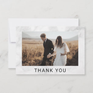 White Marble Minimalist Photo Wedding Bedankkaart