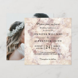 White Marble Minimalist Photo Wedding Invitation Kaart