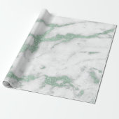 White marble Mint Green Glitter Silver Grey Cadeaupapier (Uitgerold)