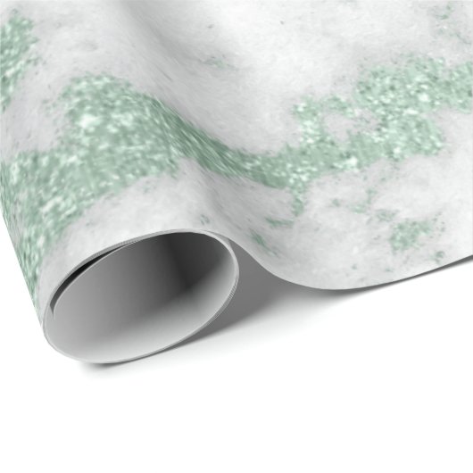 White marble Mint Green Glitter Silver Grey Cadeaupapier (Rol Hoek)
