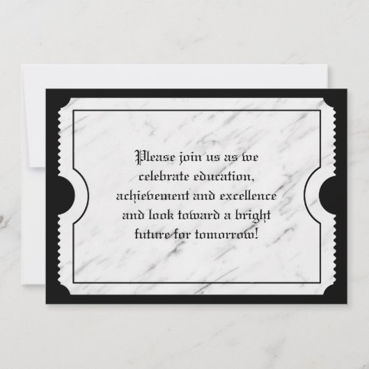 White Marble Modern Afstuderen Ticket Kaart (Achterkant)
