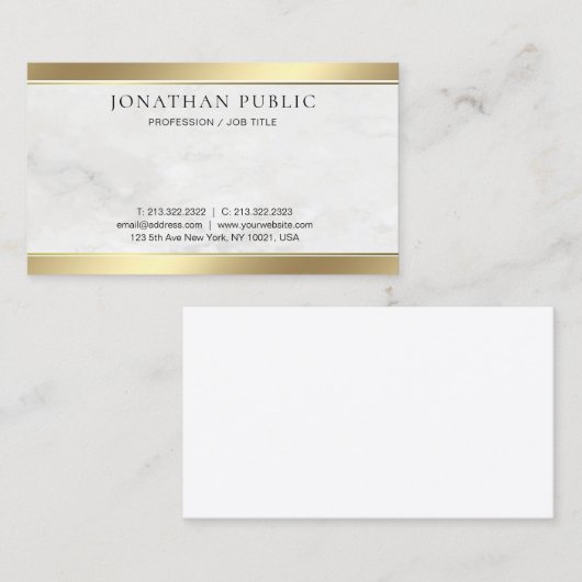 White marble Modern Elegant Gold Simple Sjabloon Visitekaartje (Voorkant / Achterkant)