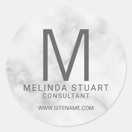 White Marble Modern Monogram Business Classic Rou Ronde Sticker (Voorkant)