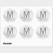 White Marble Modern Monogram Business Classic Rou Ronde Sticker (Vel)