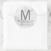 White Marble Modern Monogram Business Classic Rou Ronde Sticker (Tas)