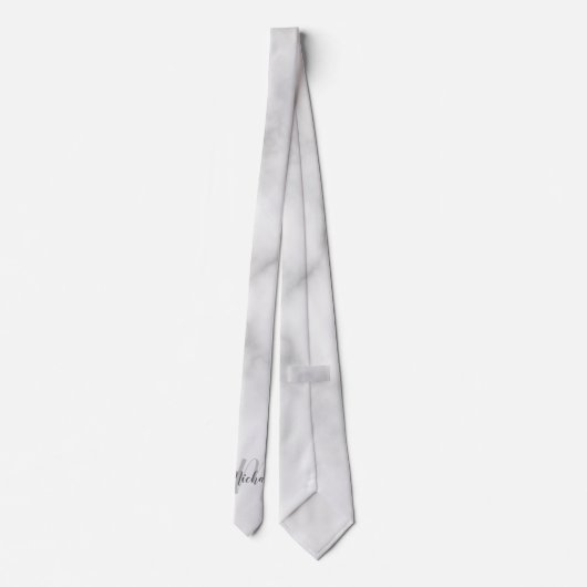 White Marble Modern Script Monogram en naam Stropdas (Achterkant)