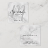 White Marble Modern Script Monogram en naam Vierkante Visitekaartje (Voorkant / Achterkant)