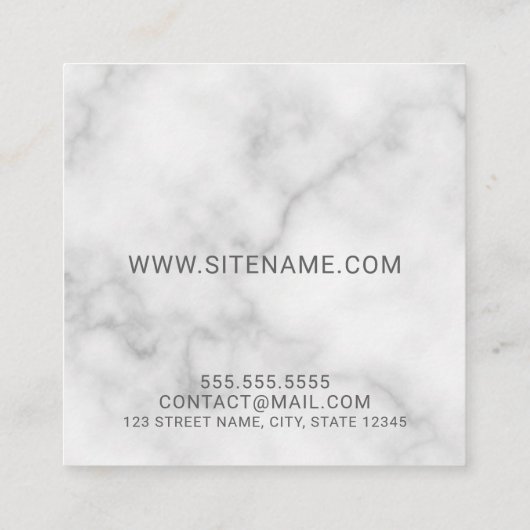 White Marble Modern Script Monogram en naam Vierkante Visitekaartje (Achterkant)