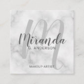 White Marble Modern Script Monogram en naam Vierkante Visitekaartje (Voorkant)