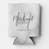 White Marble Modern Script Personalized Groomsmen Blikjeskoeler (Voorkant)