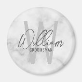 White Marble Modern Script Personalized Groomsmen Magneet (Voorkant)