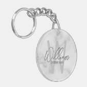 White Marble Modern Script Personalized Groomsmen Sleutelhanger (Voorkant Links)