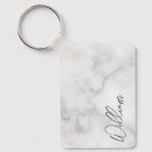 White Marble Modern Script Personalized Name Keych Sleutelhanger (Voorkant)