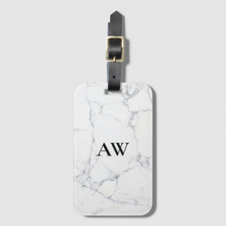 White Marble Monogram Bagagelabel