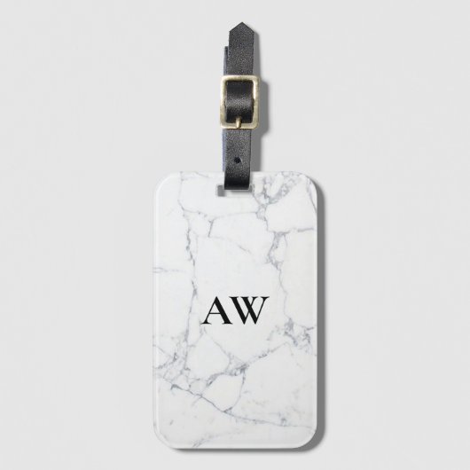White Marble Monogram Bagagelabel (Voorkant (verticaal))