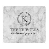 White Marble Monogram Heart Wedding Snijplank (Voorkant)