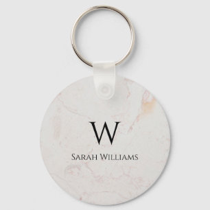 White marble Monogram Modern Black Name & Initiaal Sleutelhanger