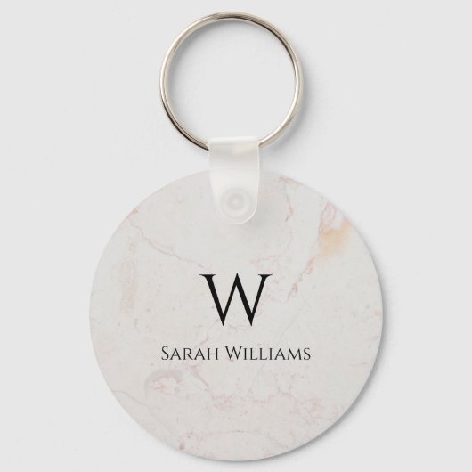 White marble Monogram Modern Black Name & Initiaal Sleutelhanger (Voorkant)