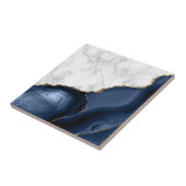 White marble Navy Blue Agate Gold Glitter Tegeltje (Zijkant)
