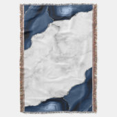 White marble Navy Blue Agate Silver Deken (Voorkant Verticaal)