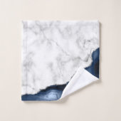 White marble Navy Blue Agate Silver Glitter Bad Handdoek (Wasdoekje)