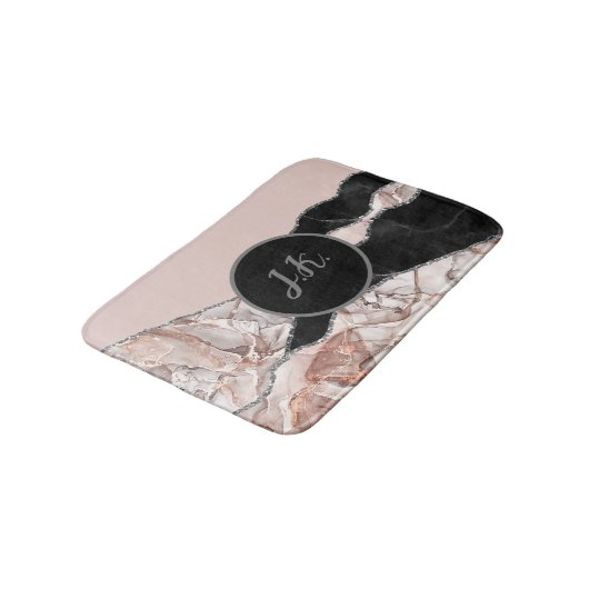 White marble Navy Blue Agate Silver Glitter Badmat (Gekanteld)