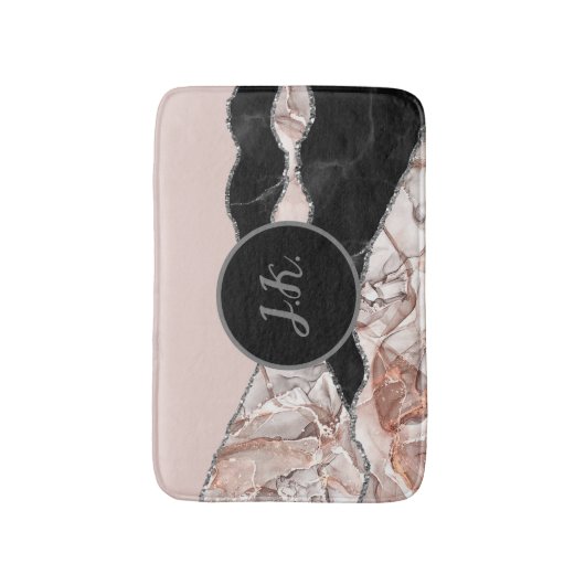 White marble Navy Blue Agate Silver Glitter Badmat (Voorkant Verticaal)