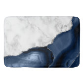 White marble Navy Blue Agate Silver Glitter Badmat (Voorkant)