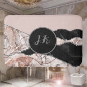 White marble Navy Blue Agate Silver Glitter Badmat