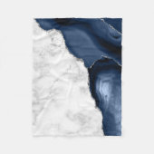 White marble Navy Blue Agate Silver Glitter Fleece Deken (Voorkant)