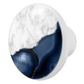 White marble Navy Blue Agate Silver Glitter Keramische Knop (Rechts)