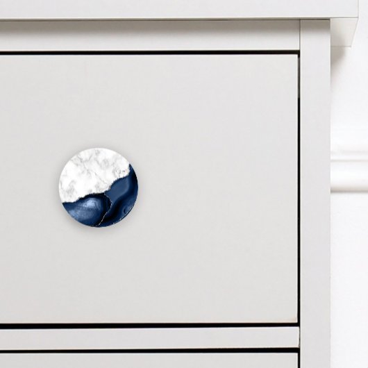 White marble Navy Blue Agate Silver Glitter Keramische Knop