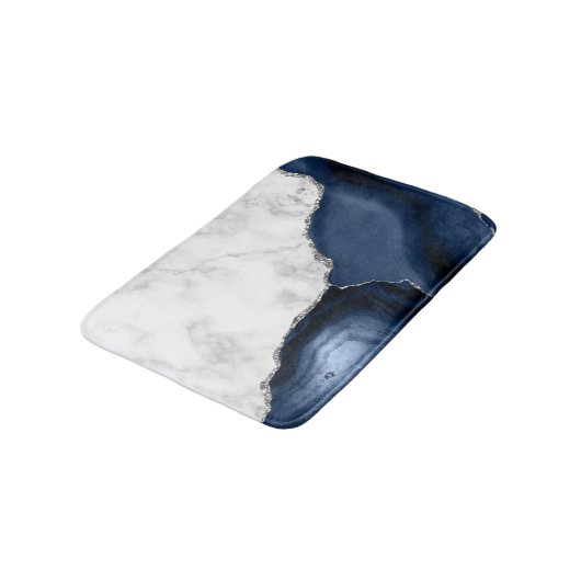 White marble Navy Blue Agate Silver Glitter Small Badmat (Gekanteld)