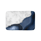 White marble Navy Blue Agate Silver Glitter Small Badmat (Voorkant)