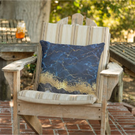 White marble Navy Blue Gold Agate Buitenkussen