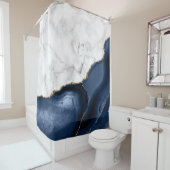 White marble Navy Blue Gold Agate Douchegordijn (In situ)