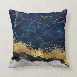 White marble Navy Blue Gold Agate Kussen