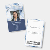 White Marble Navy Blue Gold Custom Name Badge (Voor- en achterkant)