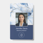 White Marble Navy Blue Gold Custom Name Badge (Voorzijde)